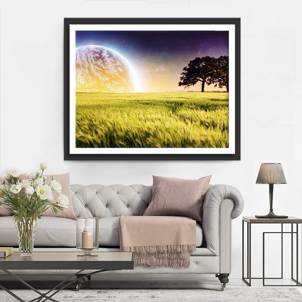 Weizenfeld und Planet Diamond Painting