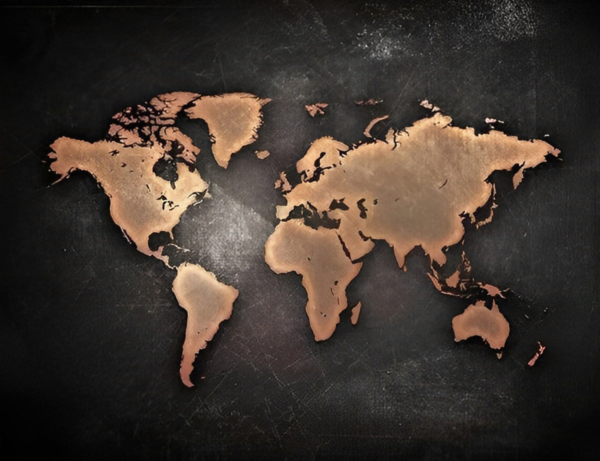 Weltkarte auf schwarzem Leder Diamond Painting