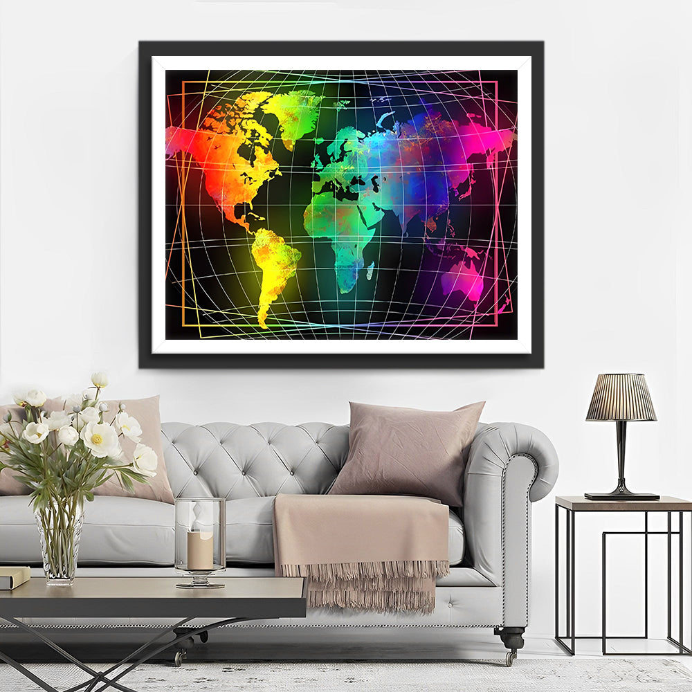 Weltkarte in bunten Farben Diamond Painting