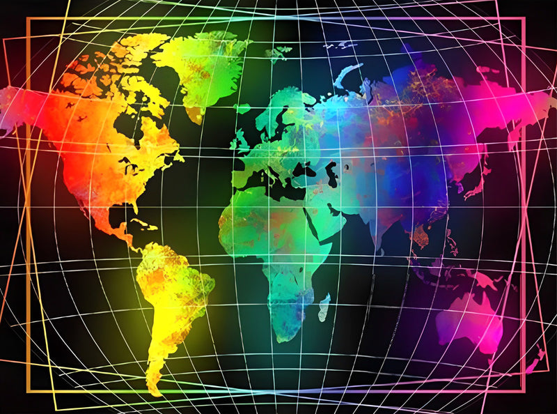 Weltkarte in bunten Farben Diamond Painting