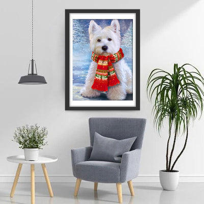 West Highland White Terrier mit Schal im Winter Diamond Painting