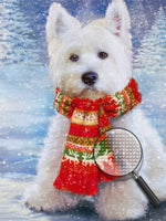 West Highland White Terrier mit Schal im Winter Diamond Painting