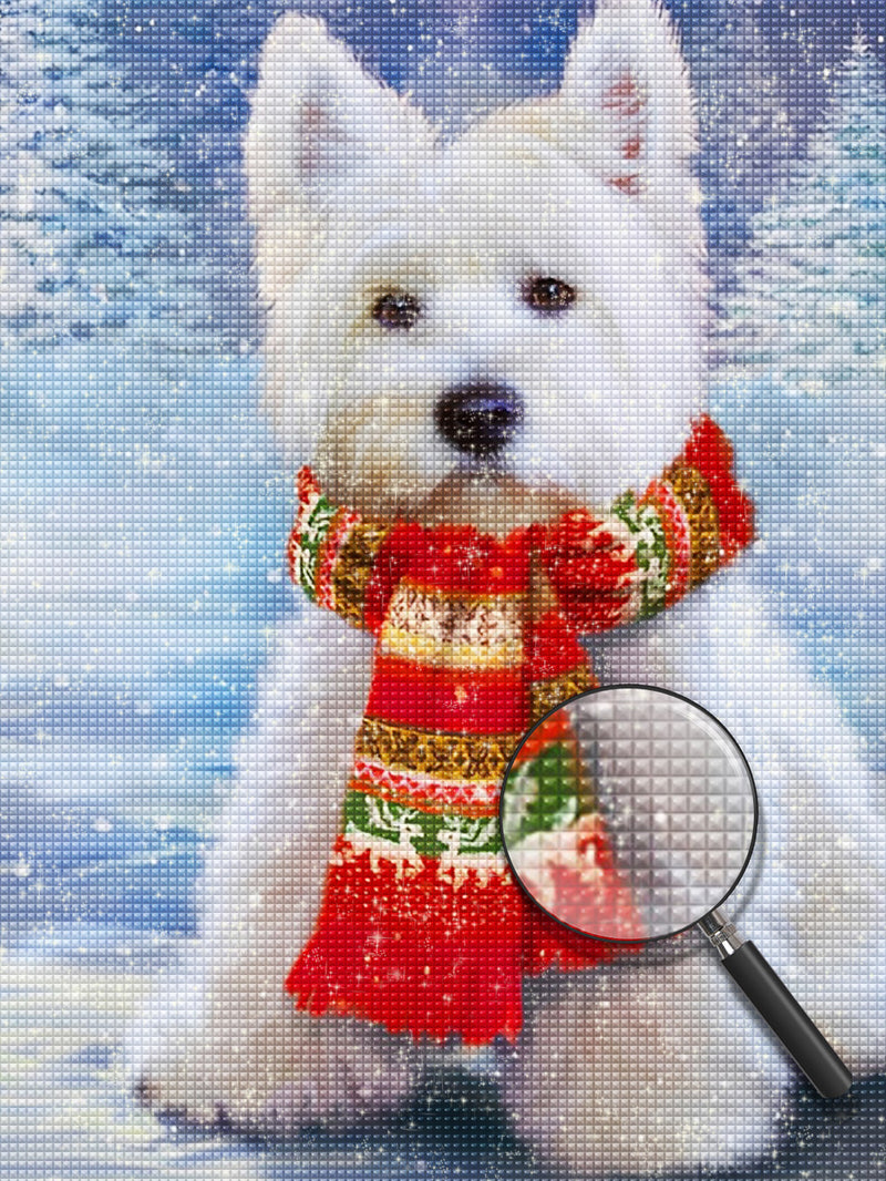 West Highland White Terrier mit Schal im Winter Diamond Painting