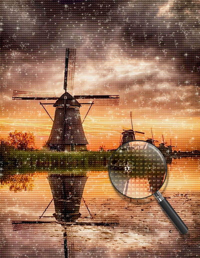 Windmühlen bei Sonnenuntergang Diamond Painting