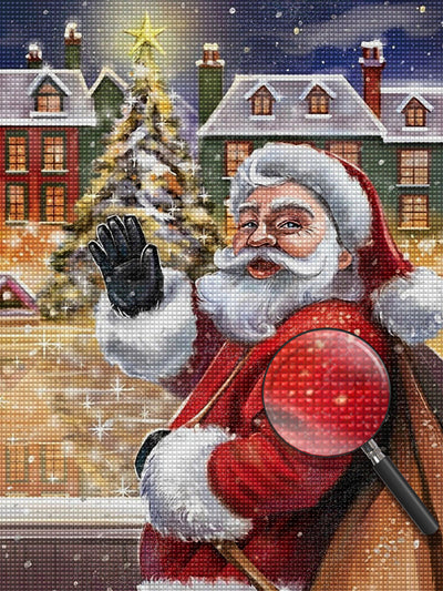 Winkender Weihnachtsmann vor dem Haus Diamond Painting