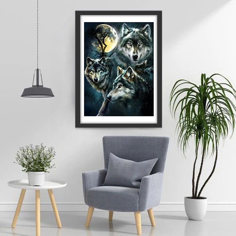 Wölfe Vollmond Diamond Painting