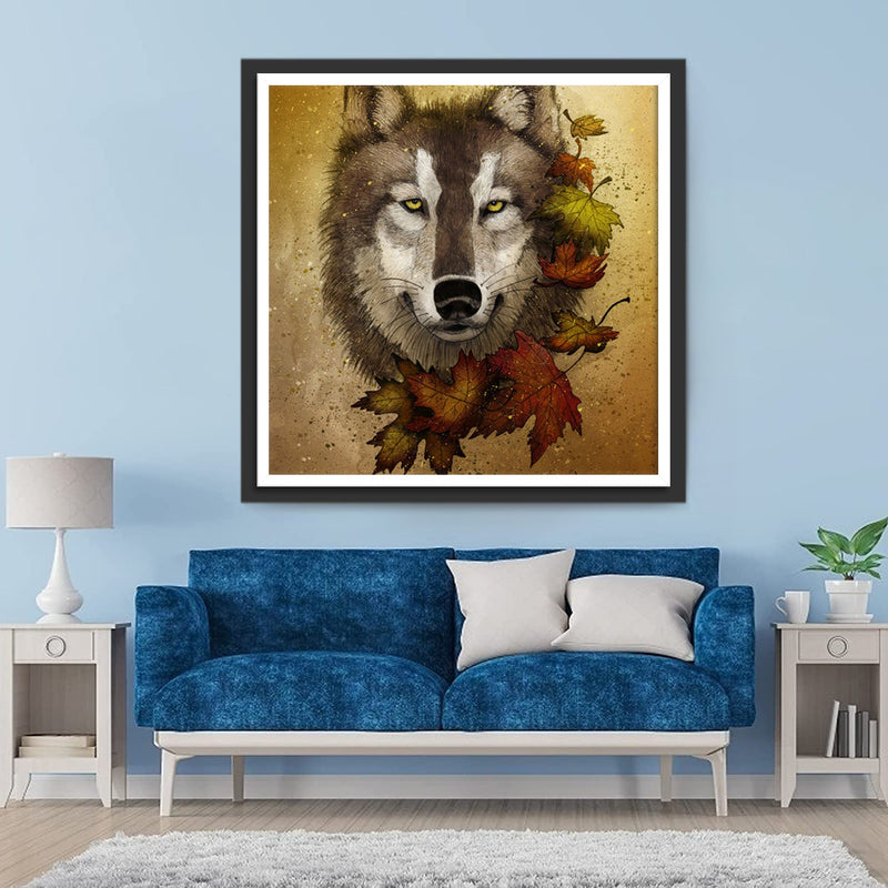 Wolf Ahornblätter Diamond Painting