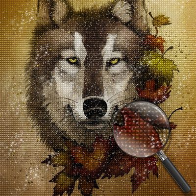 Wolf Ahornblätter Diamond Painting