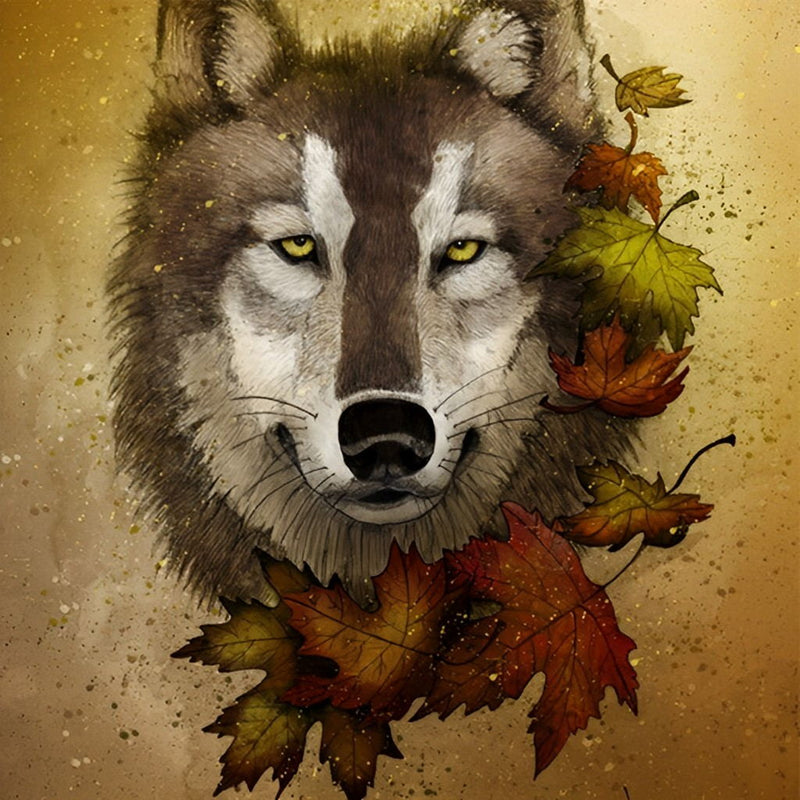 Wolf Ahornblätter Diamond Painting