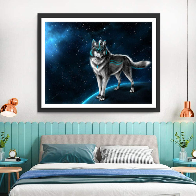 Wolf auf dem Mond Diamond Painting