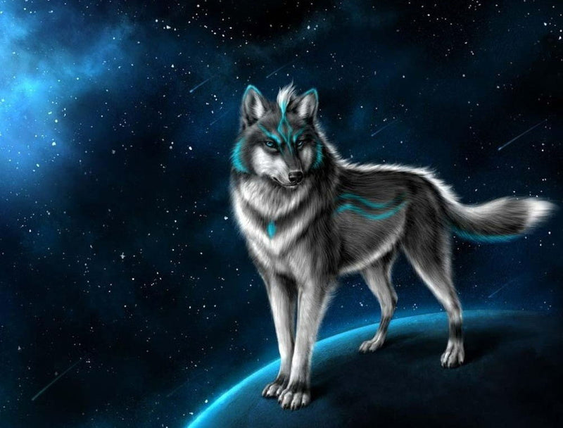 Wolf auf dem Mond Diamond Painting