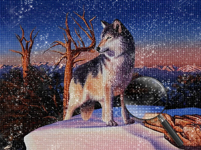 Wolf auf dem schneebedeckten Gipfel Diamond Painting