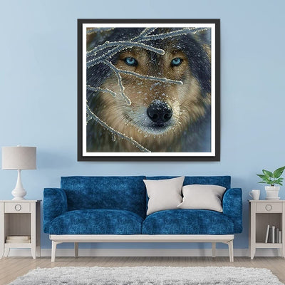 Wolf hinter dem Ast Diamond Painting