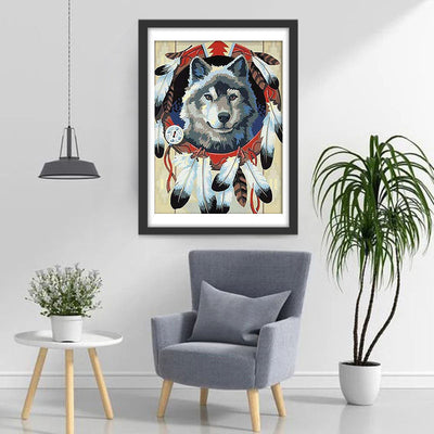 Wolf im Indianer-Traumfänger Diamond Painting