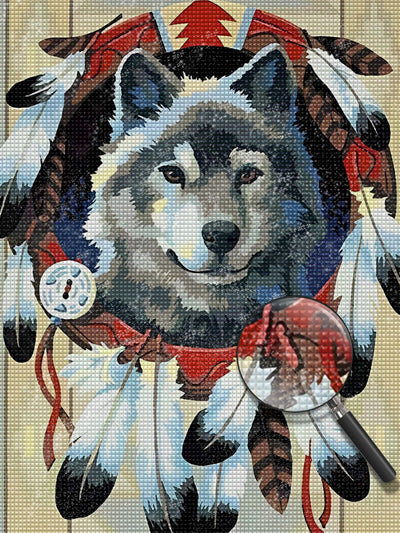 Wolf im Indianer-Traumfänger Diamond Painting