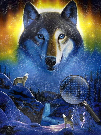 Wolf im Polarlicht Diamond Painting