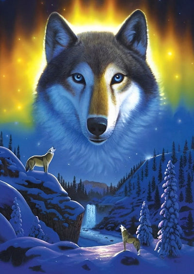 Wolf im Polarlicht Diamond Painting