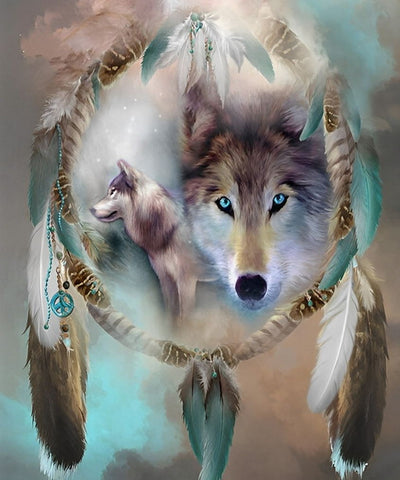 Wolf im Traumfänger Diamond Painting