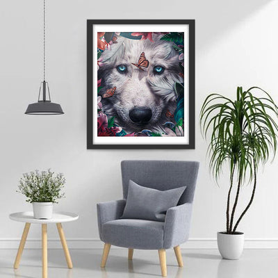 Wolf in den Blumen Diamond Painting