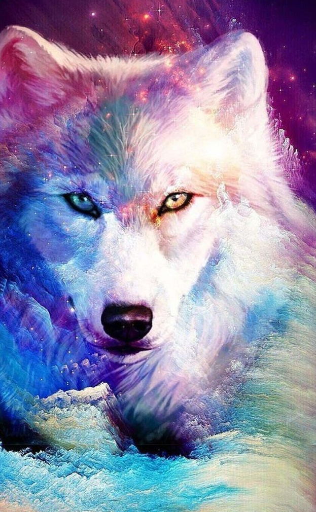 Wolf in farbigen Gletschern Diamond Painting