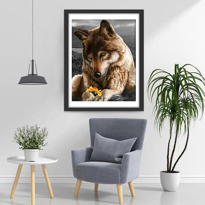 Wolf mit gelber Blume Diamond Painting