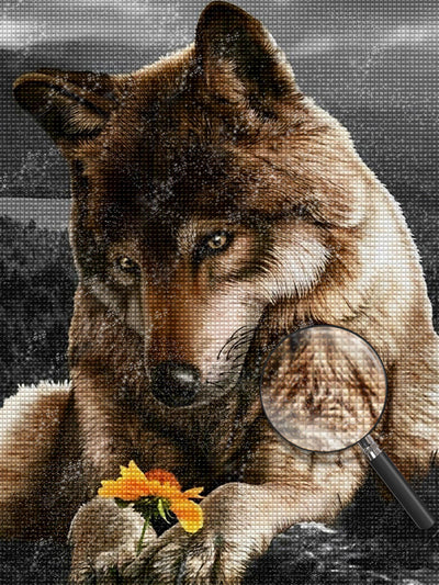 Wolf mit gelber Blume Diamond Painting