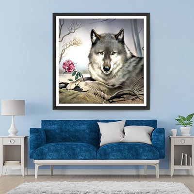 Wolf mit Rose Diamond Painting