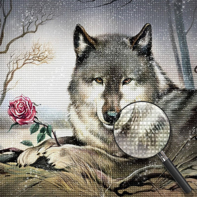 Wolf mit Rose Diamond Painting