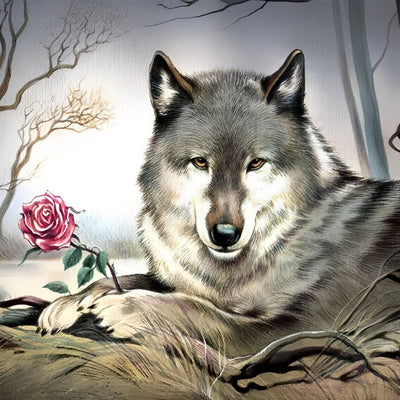 Wolf mit Rose Diamond Painting