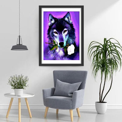 Wolf mit weißer Rose Diamond Painting