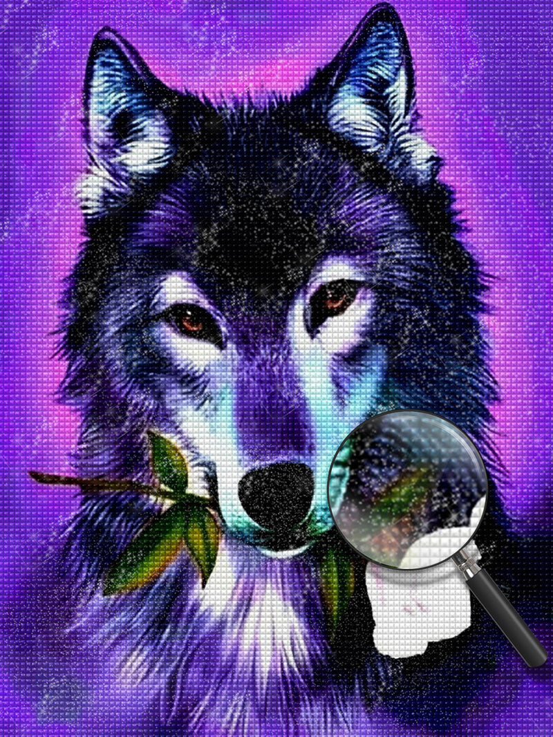 Wolf mit weißer Rose Diamond Painting