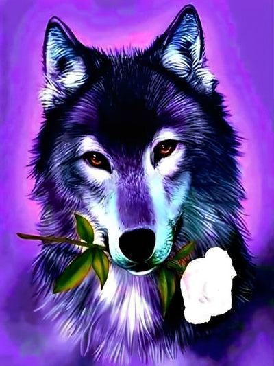 Wolf mit weißer Rose Diamond Painting