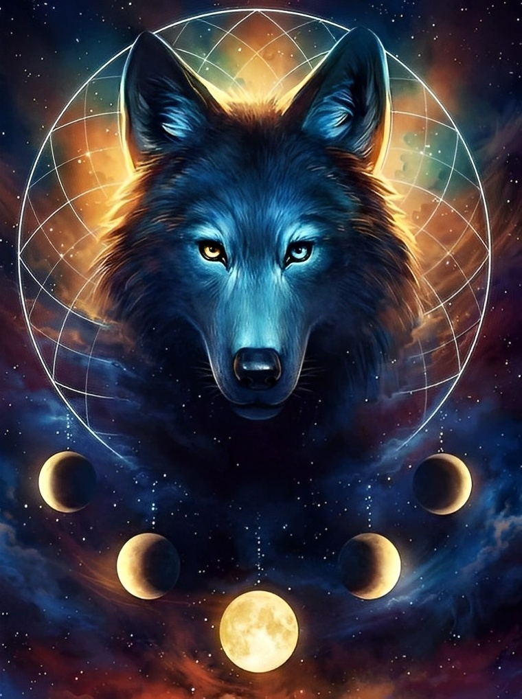 Wolf und Mond Diamond Painting