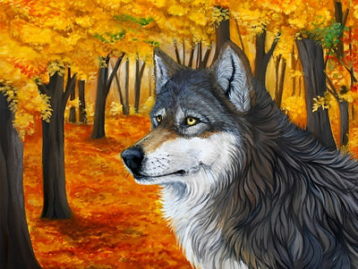 Wolf unter Ahornbäumen Diamond Painting