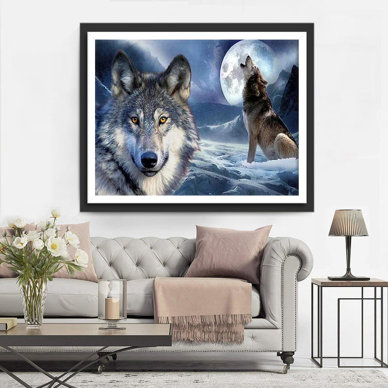 Wolf unter dem Mond Diamond Painting