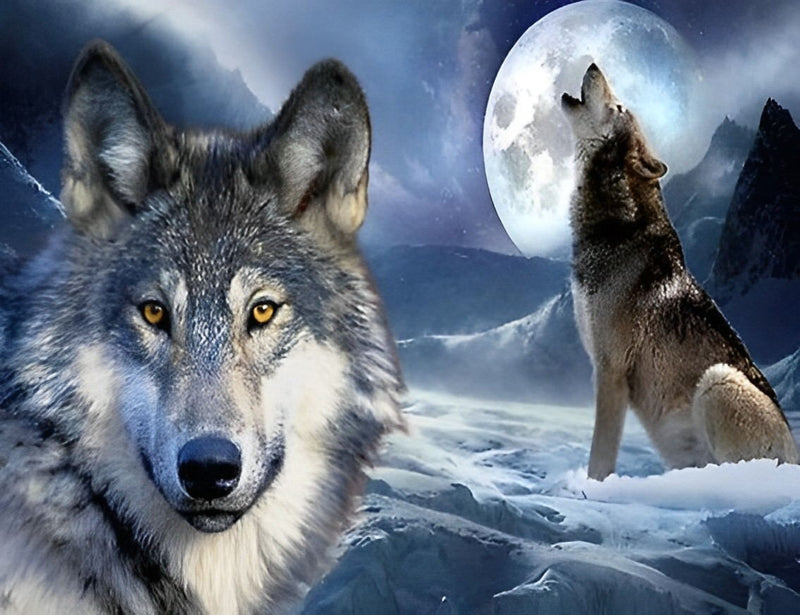 Wolf unter dem Mond Diamond Painting