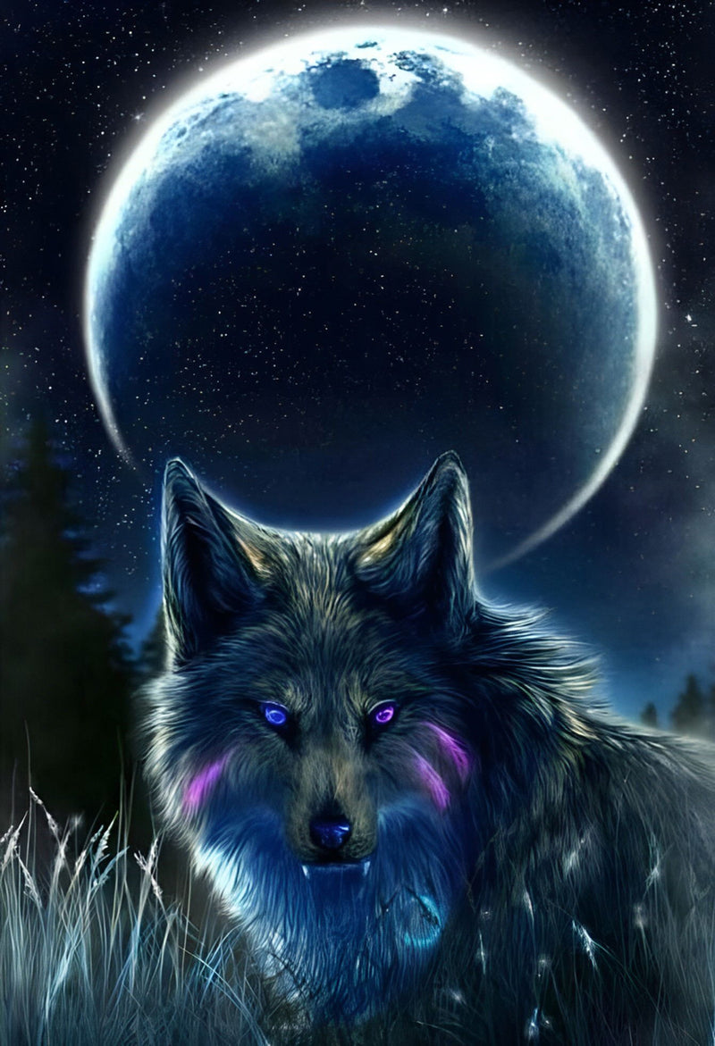 Wolf unter dem Mond Diamond Painting