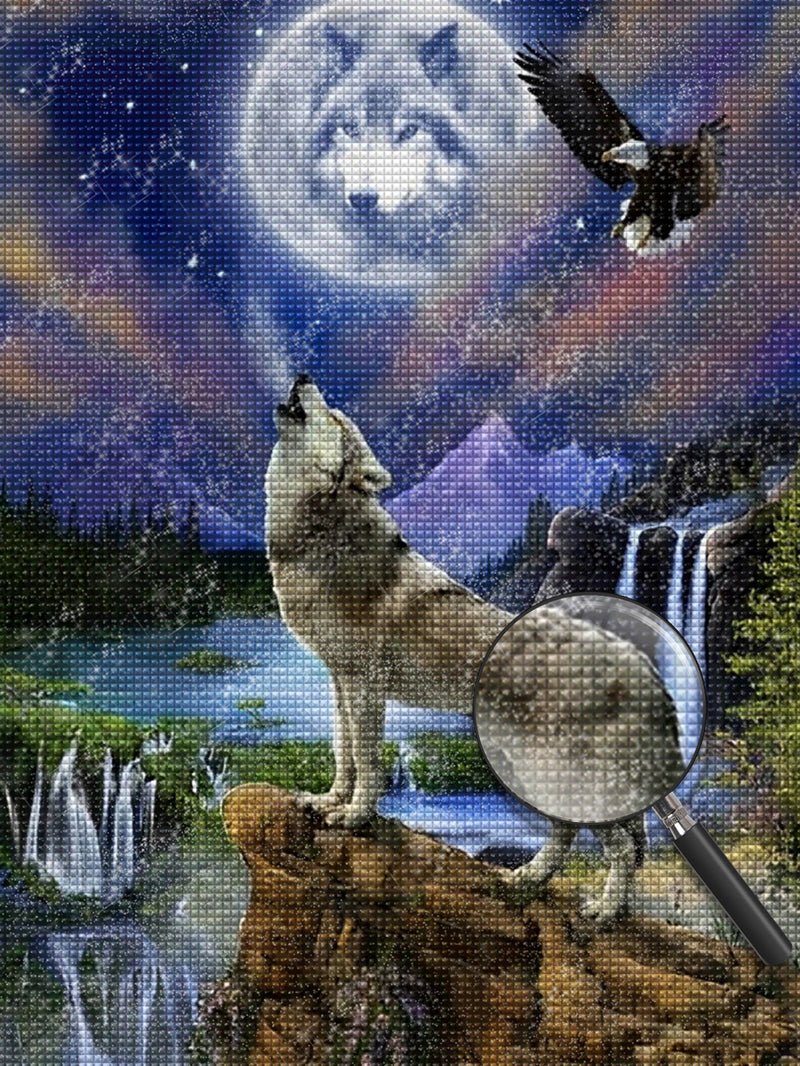 Wolfsgeheul an der Klippe Diamond Painting