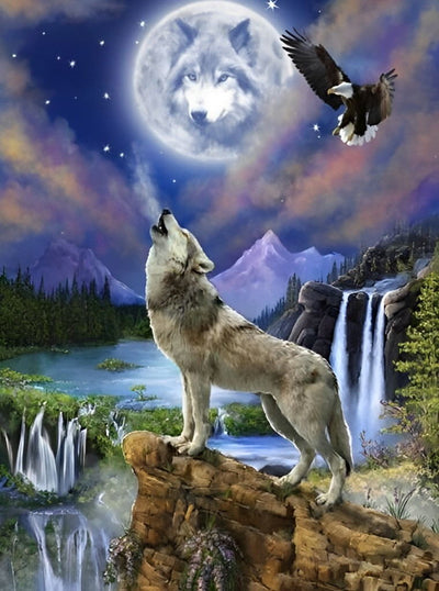 Wolfsgeheul an der Klippe Diamond Painting