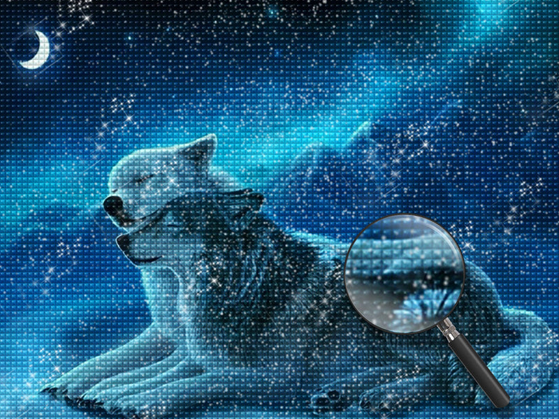 Wolfspaar in der Nacht Diamond Painting