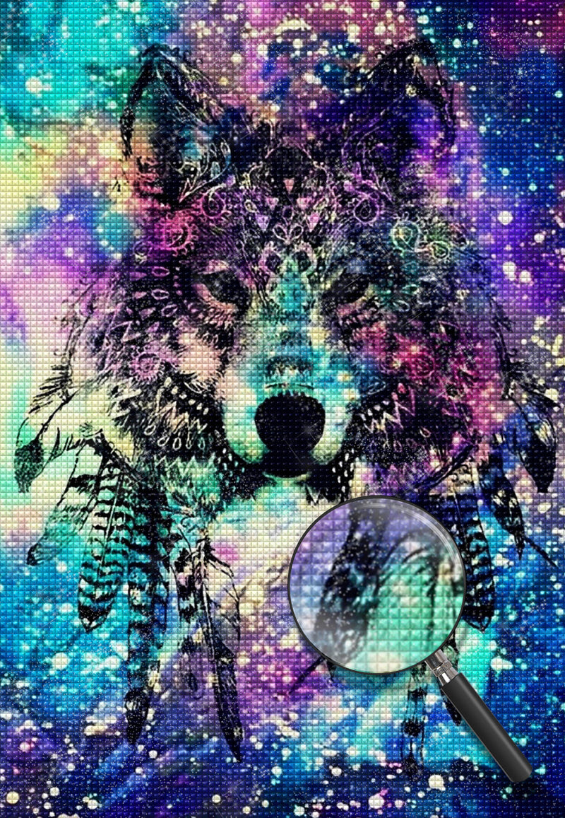 Wolfsporträt Sternenhimmel Diamond Painting