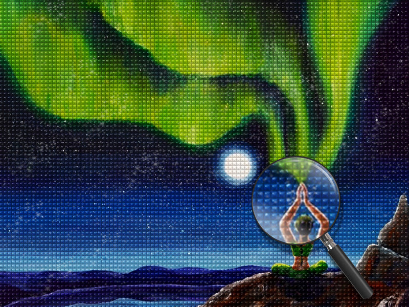 Yoga unter dem grünen Polarlicht Diamond Painting