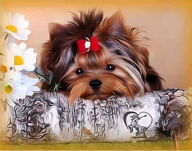 Yorkshire Terrier auf dem Holz Diamond Painting