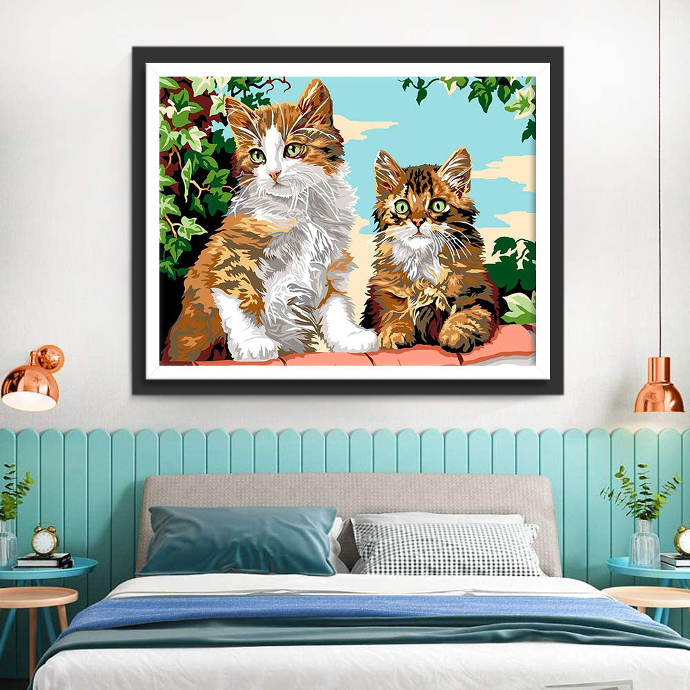 Zwei Katzen auf dem Dachvorsprung Diamond Painting