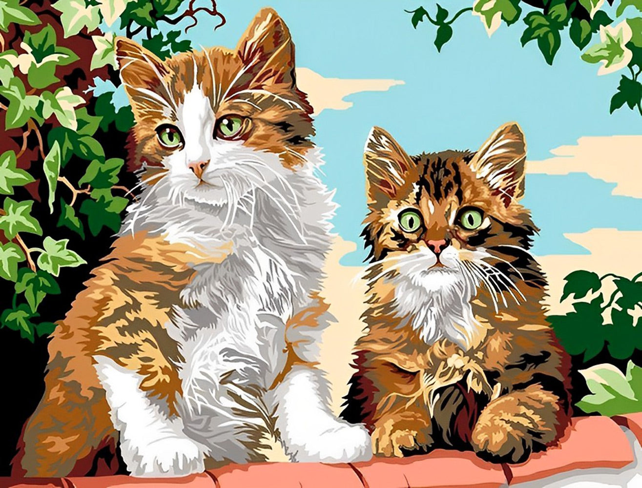 Zwei Katzen auf dem Dachvorsprung Diamond Painting