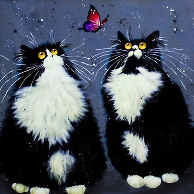 Zwei schwarze Katzen und bunter Schmetterling Diamond Painting